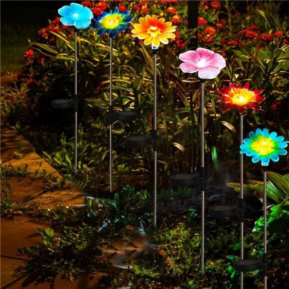 6 Pack Solar Garden Lights Outdoor Decor Colorful Flower Light - Picture 6 of 7
